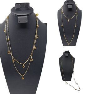 Vintage Gold Tone Link Bar Faceted Faux Critine Flapper Necklace 51" Long‎ Gift